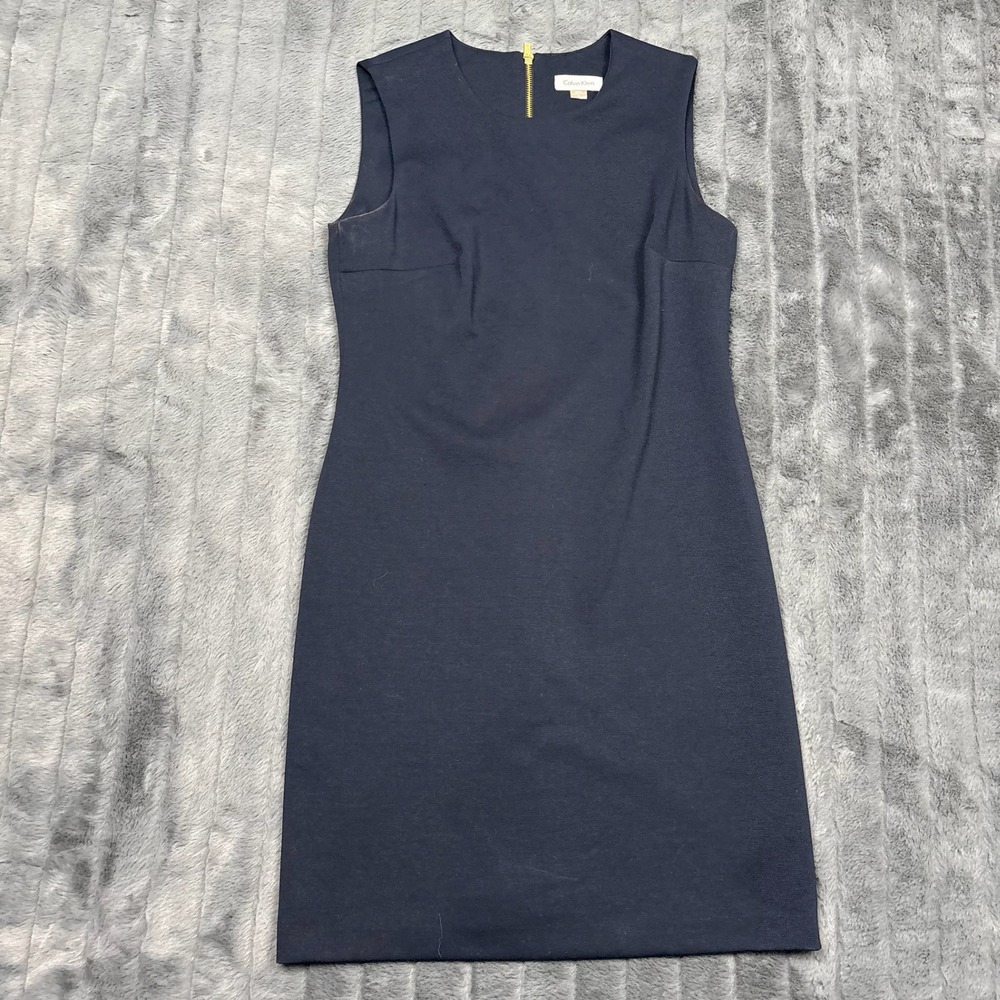 Calvin Klein Womens Navy Blue Sleeveless Gold Zip Back Sheath Dress CD5B1Y2W 6